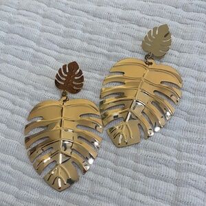 Gold palm Leaf Statement Earrings